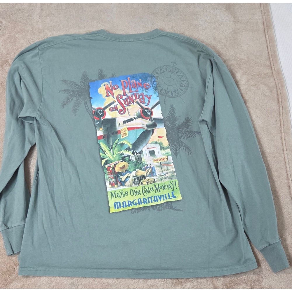 Margaritaville No Plane On Sunday Key West Shirt Mens XL Green Crewneck L/S GOOD